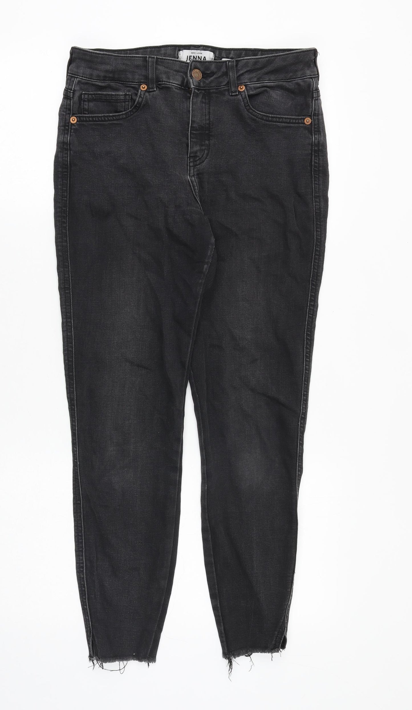 New Look Womens Black Cotton Skinny Jeans Size 10 Slim Zip - Distressed Hems