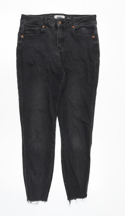 New Look Womens Black Cotton Skinny Jeans Size 10 Slim Zip - Distressed Hems
