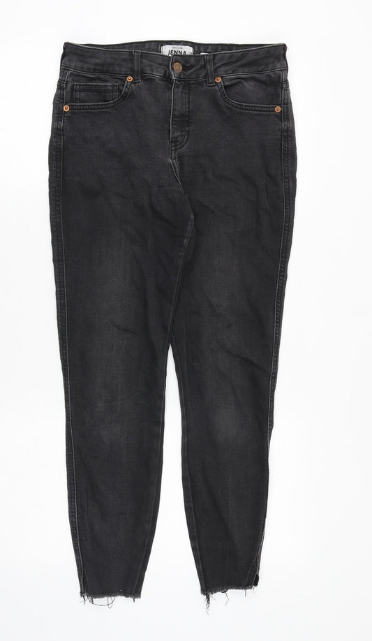 New Look Womens Black Cotton Skinny Jeans Size 10 Slim Zip - Distressed Hems