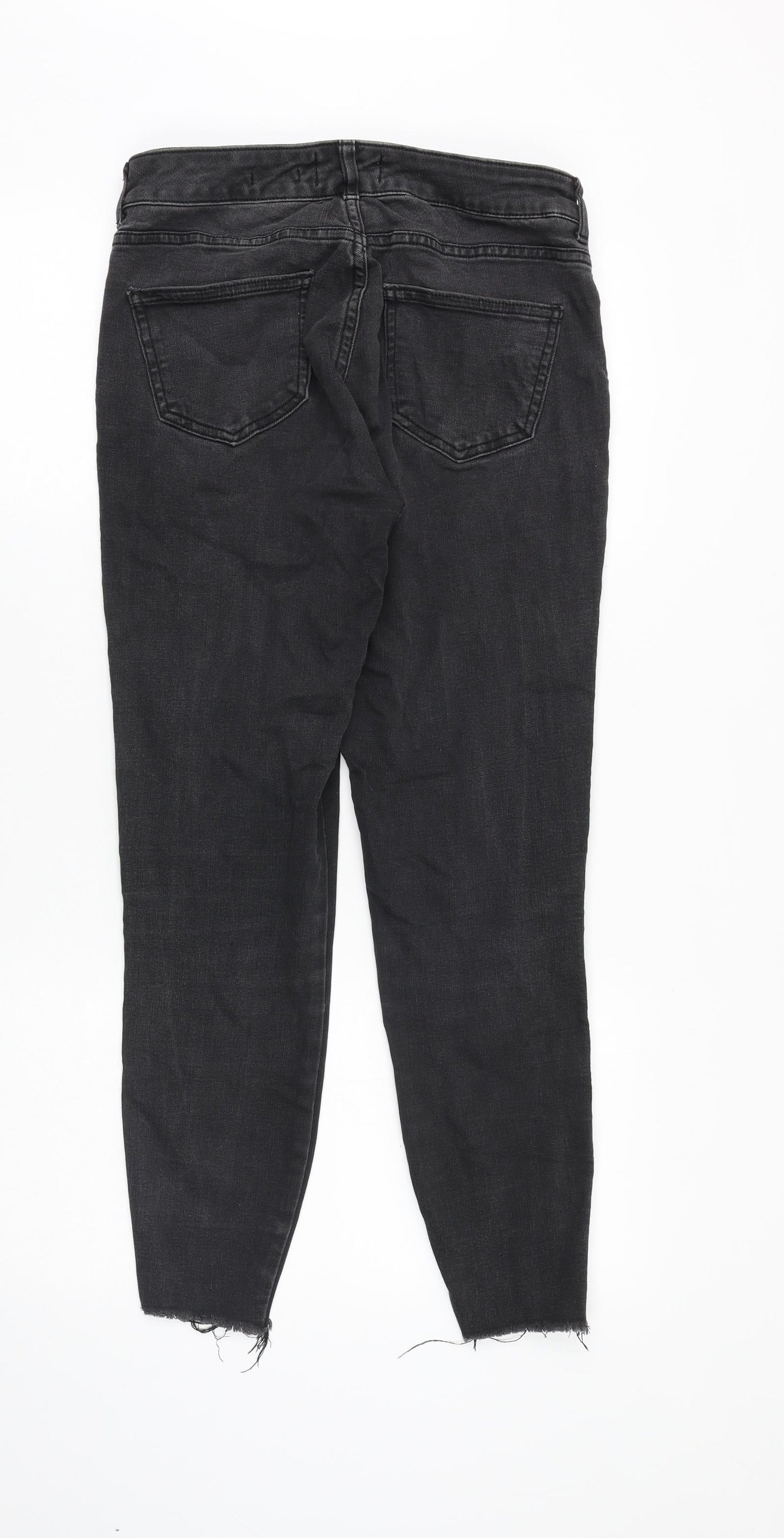 New Look Womens Black Cotton Skinny Jeans Size 10 Slim Zip - Distressed Hems