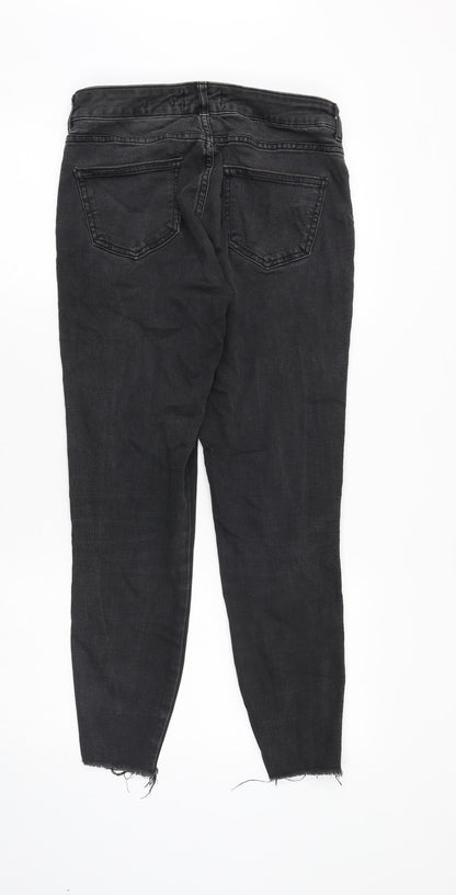 New Look Womens Black Cotton Skinny Jeans Size 10 Slim Zip - Distressed Hems