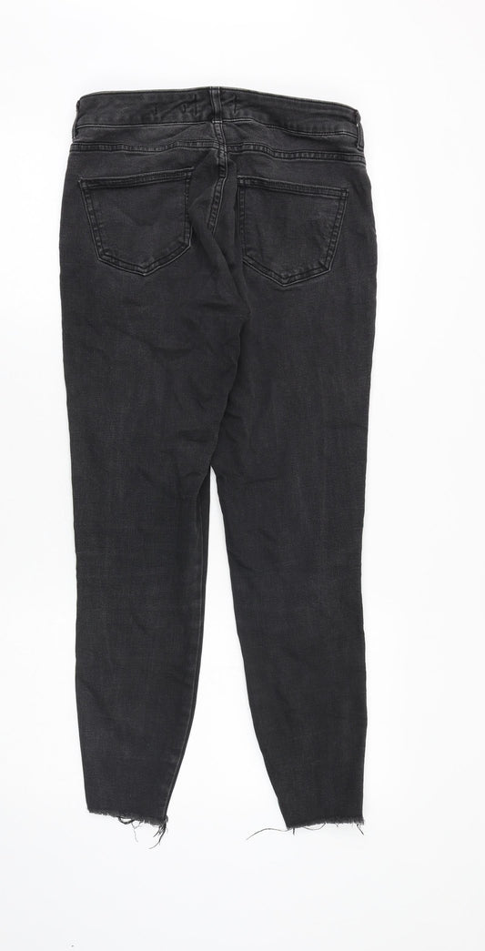 New Look Womens Black Cotton Skinny Jeans Size 10 Slim Zip - Distressed Hems