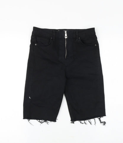 Topshop Womens Black Cotton Bermuda Shorts Size 10 Slim Zip - Distressed