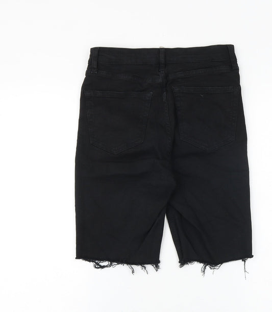 Topshop Womens Black Cotton Bermuda Shorts Size 10 Slim Zip - Distressed
