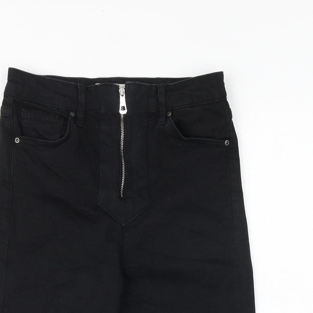 Topshop Womens Black Cotton Bermuda Shorts Size 10 Slim Zip - Distressed