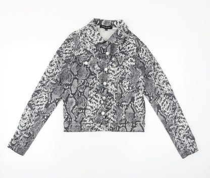 Parisian Womens Grey Animal Print Jacket Size 8 Button - Snake Pattern