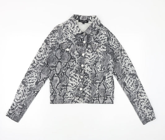 Parisian Womens Grey Animal Print Jacket Size 8 Button - Snake Pattern