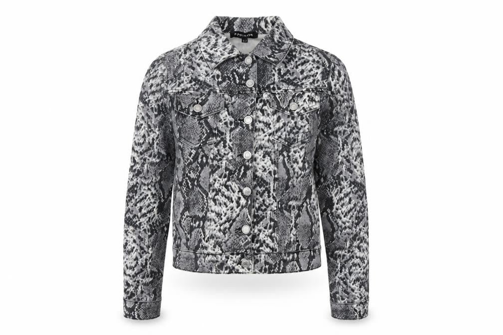 Parisian Womens Grey Animal Print Jacket Size 8 Button - Snake Pattern