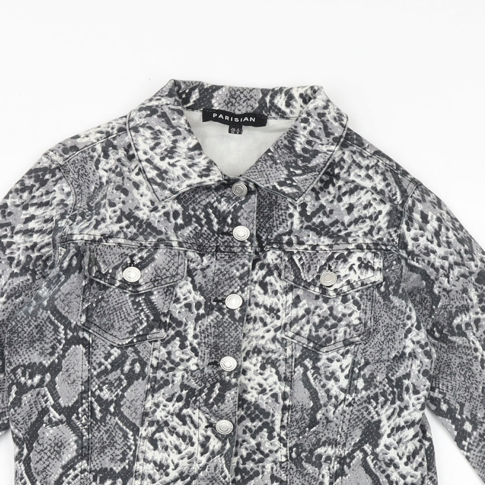 Parisian Womens Grey Animal Print Jacket Size 8 Button - Snake Pattern