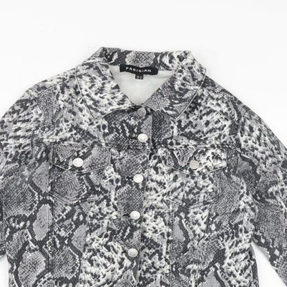 Parisian Womens Grey Animal Print Jacket Size 8 Button - Snake Pattern