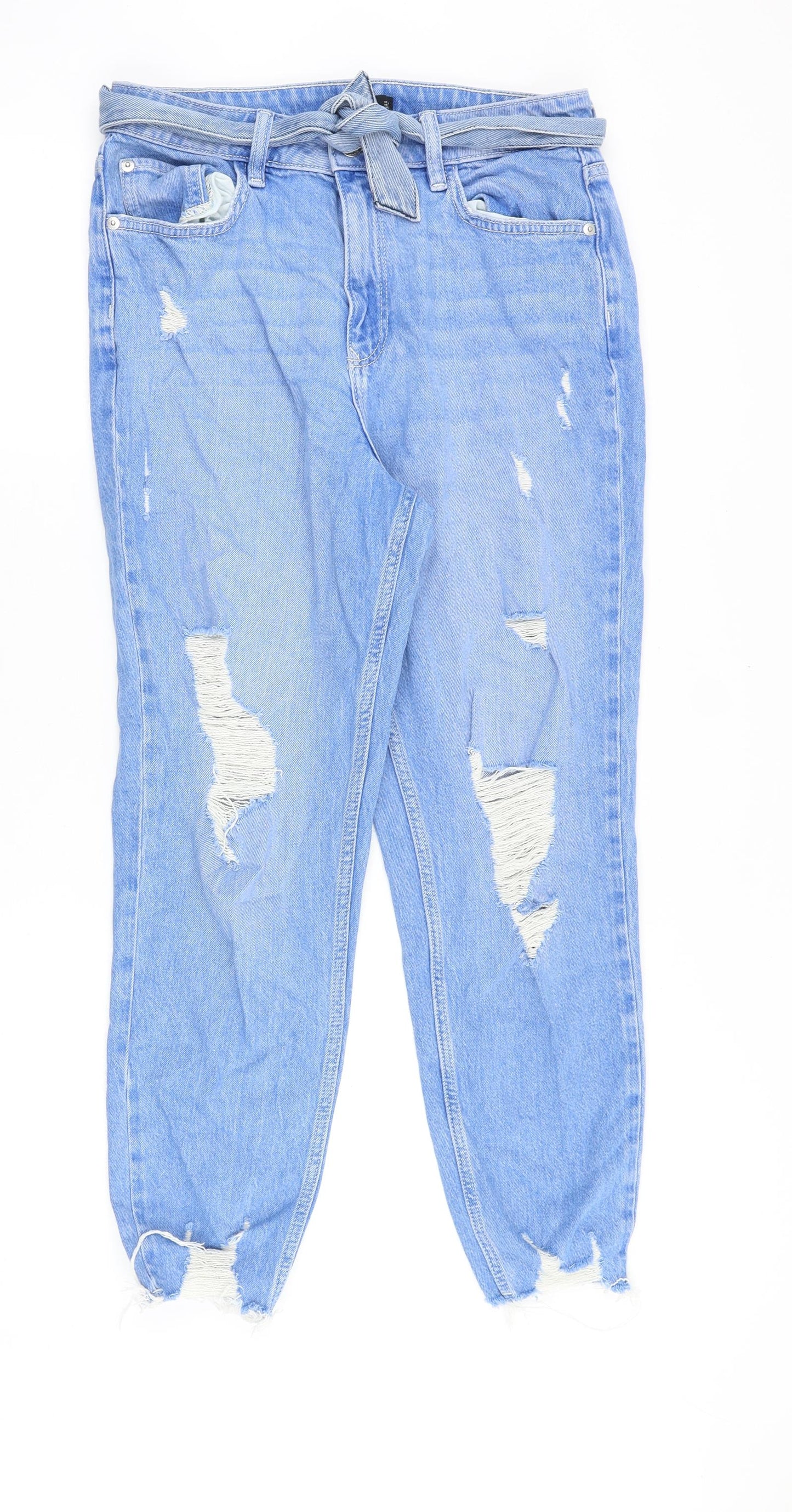 F&F Womens Blue Cotton Straight Jeans Size 10 Regular Zip