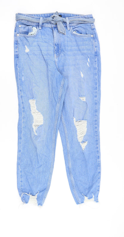 F&F Womens Blue Cotton Straight Jeans Size 10 Regular Zip