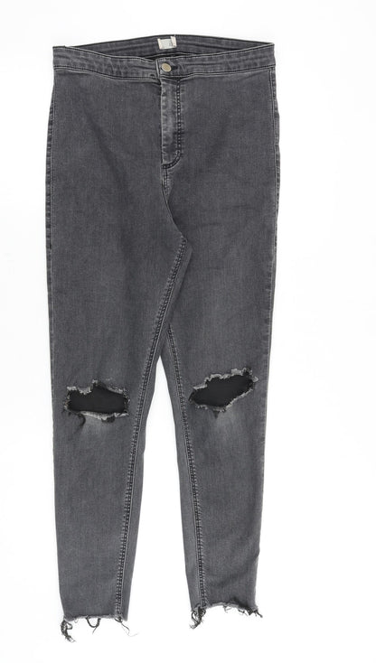 Topshop Womens Grey Cotton Skinny Jeans Size 32 in Slim Zip