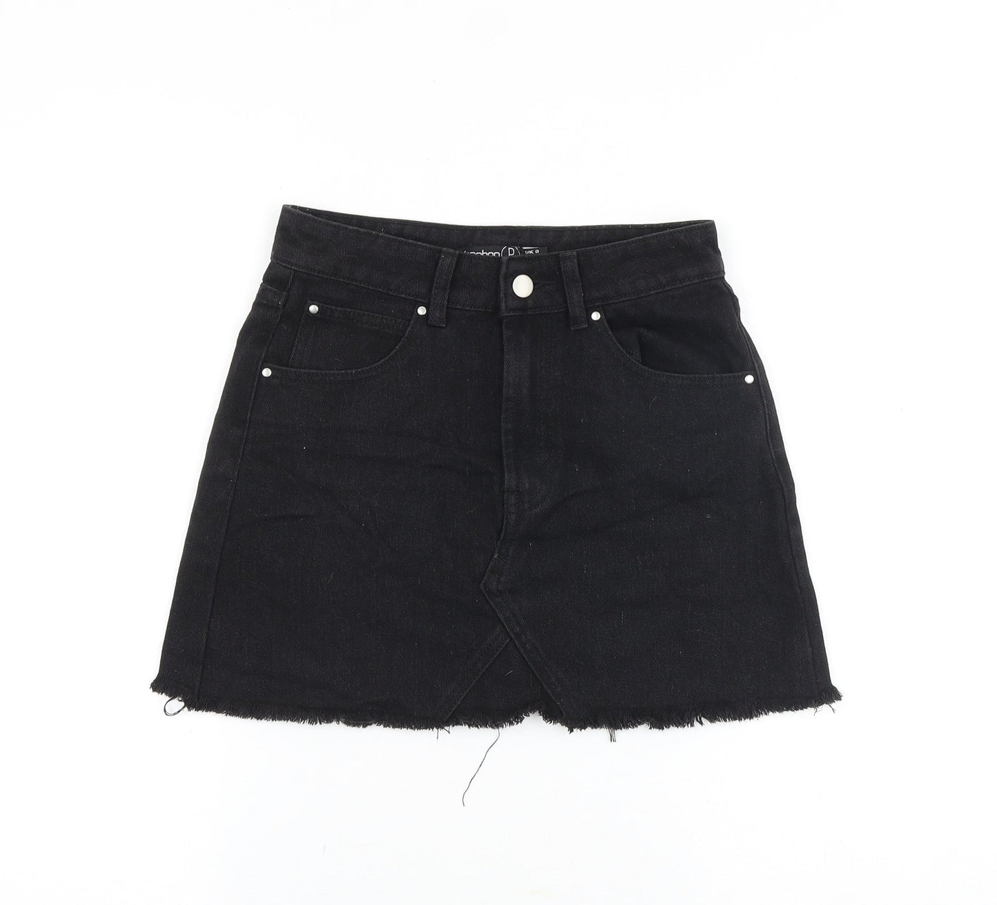 Boohoo Womens Black Cotton A-Line Skirt Size 8 Zip