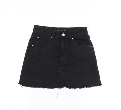 Boohoo Womens Black Cotton A-Line Skirt Size 8 Zip
