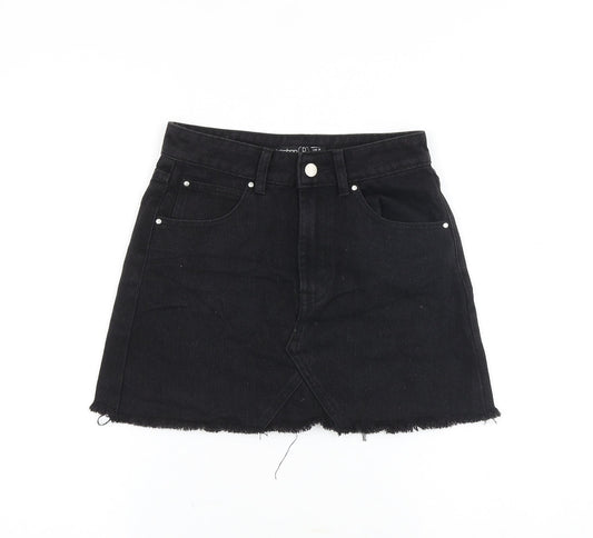 Boohoo Womens Black Cotton A-Line Skirt Size 8 Zip