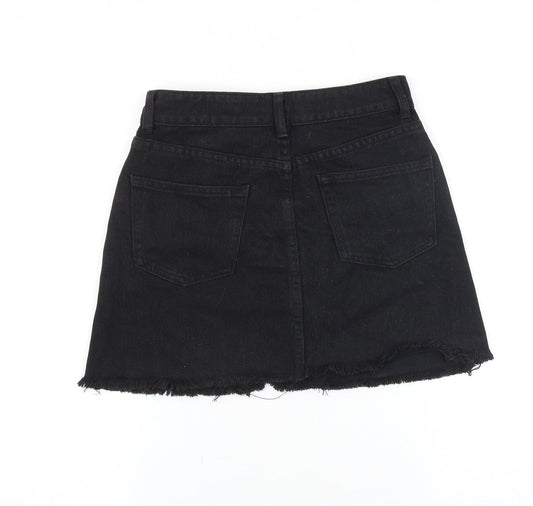 Boohoo Womens Black Cotton A-Line Skirt Size 8 Zip
