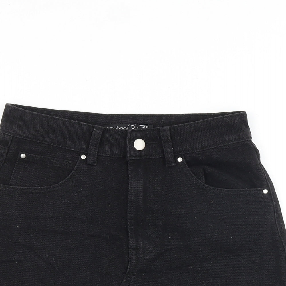 Boohoo Womens Black Cotton A-Line Skirt Size 8 Zip