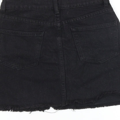 Boohoo Womens Black Cotton A-Line Skirt Size 8 Zip