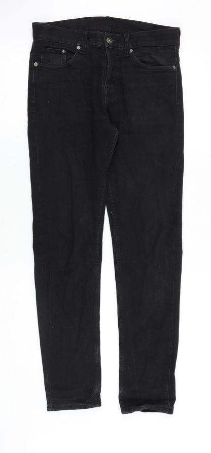&Denim Mens Black Cotton Straight Jeans Size 28 in Slim Button