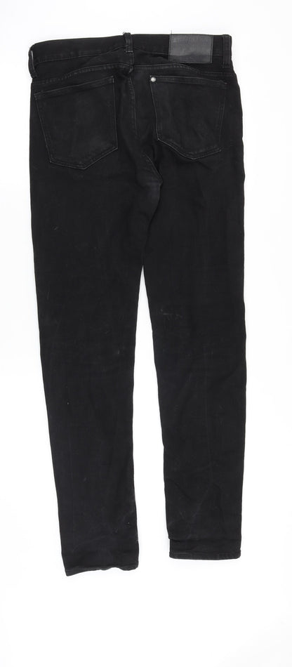 &Denim Mens Black Cotton Straight Jeans Size 28 in Slim Button