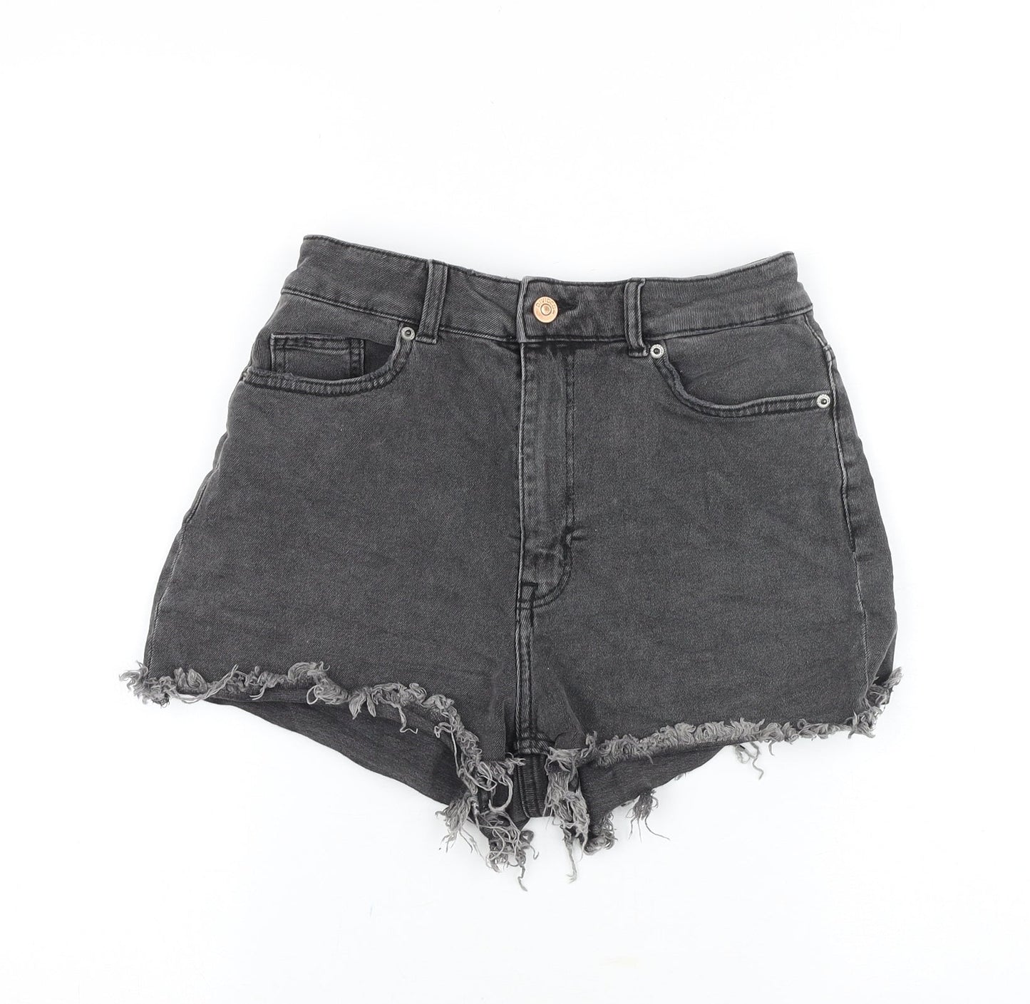 H&M Womens Black Cotton Mom Shorts Size 6 Regular Zip