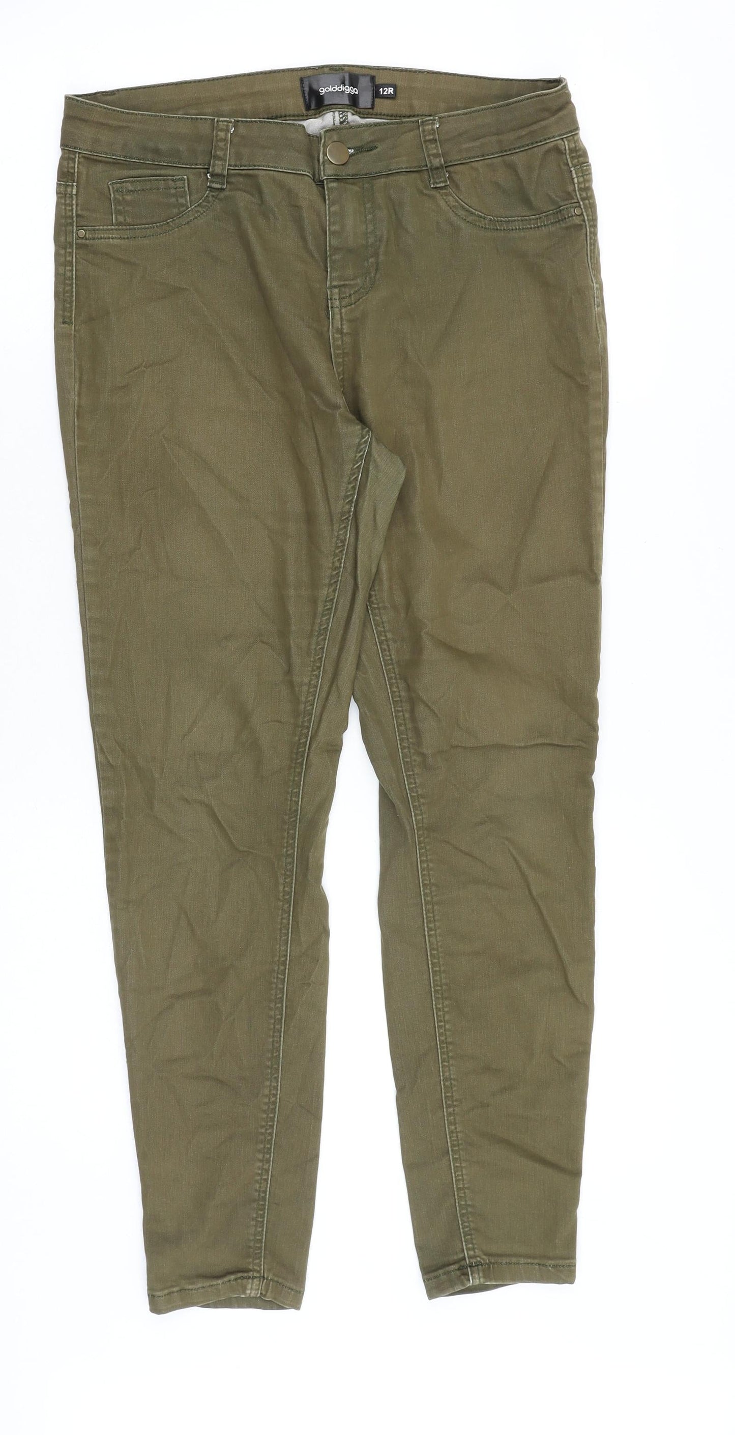 Goldigga Womens Green Cotton Skinny Jeans Size 32 in Slim Zip
