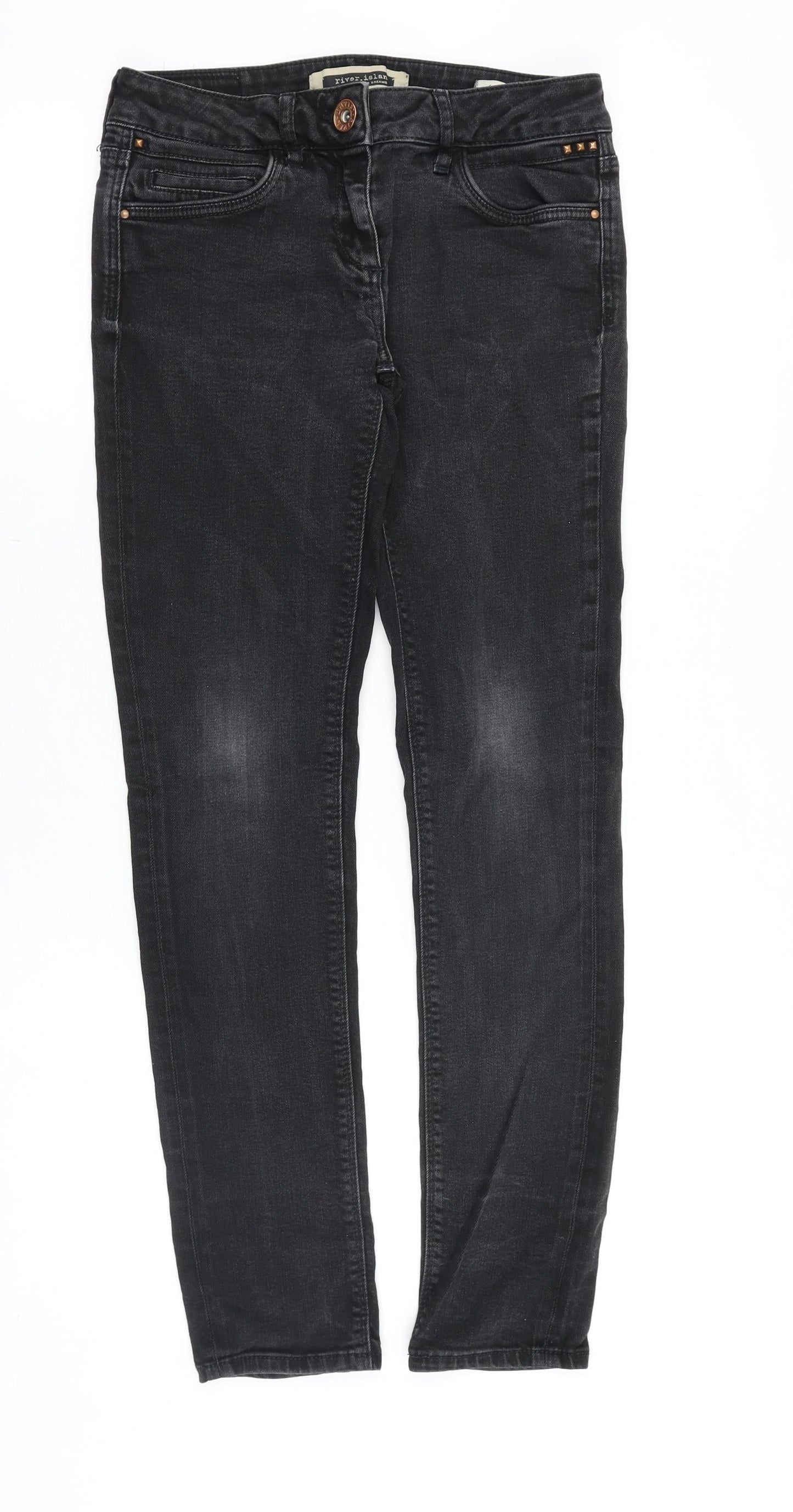 River Island Womens Black Cotton Straight Jeans Size 28 in Slim Zip