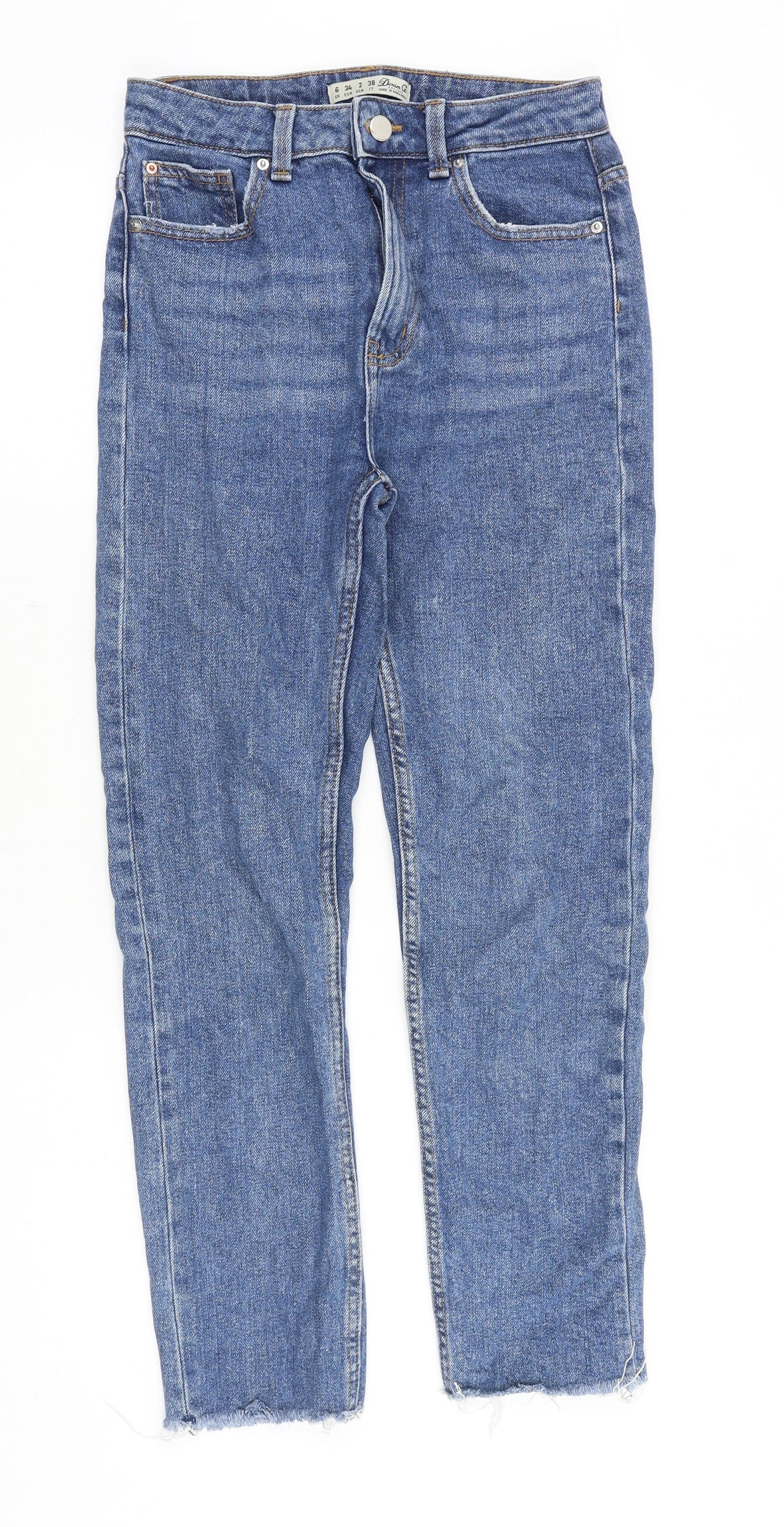 Denim & Co. Womens Blue Cotton Straight Jeans Size 6 Regular Zip