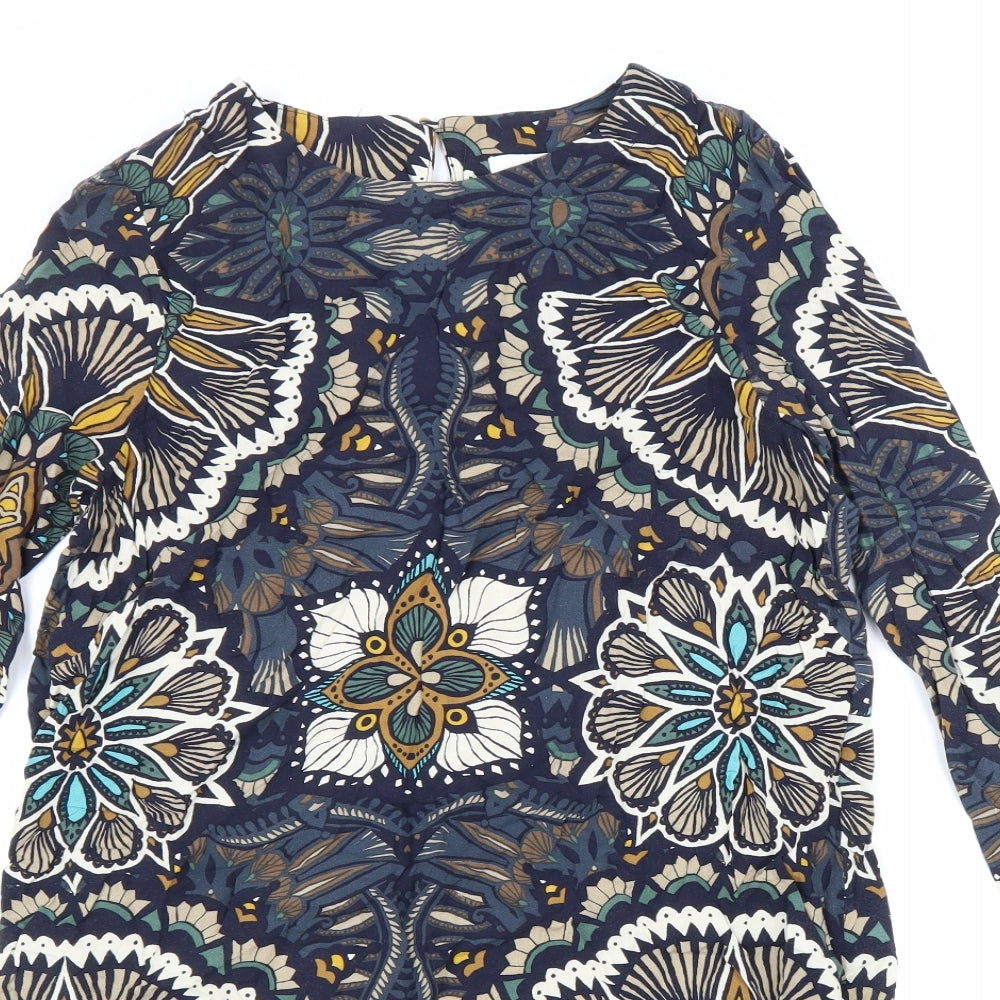 H&M Womens Multicoloured Geometric Viscose A-Line Size 12 Crew Neck Button