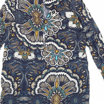 H&M Womens Multicoloured Geometric Viscose A-Line Size 12 Crew Neck Button