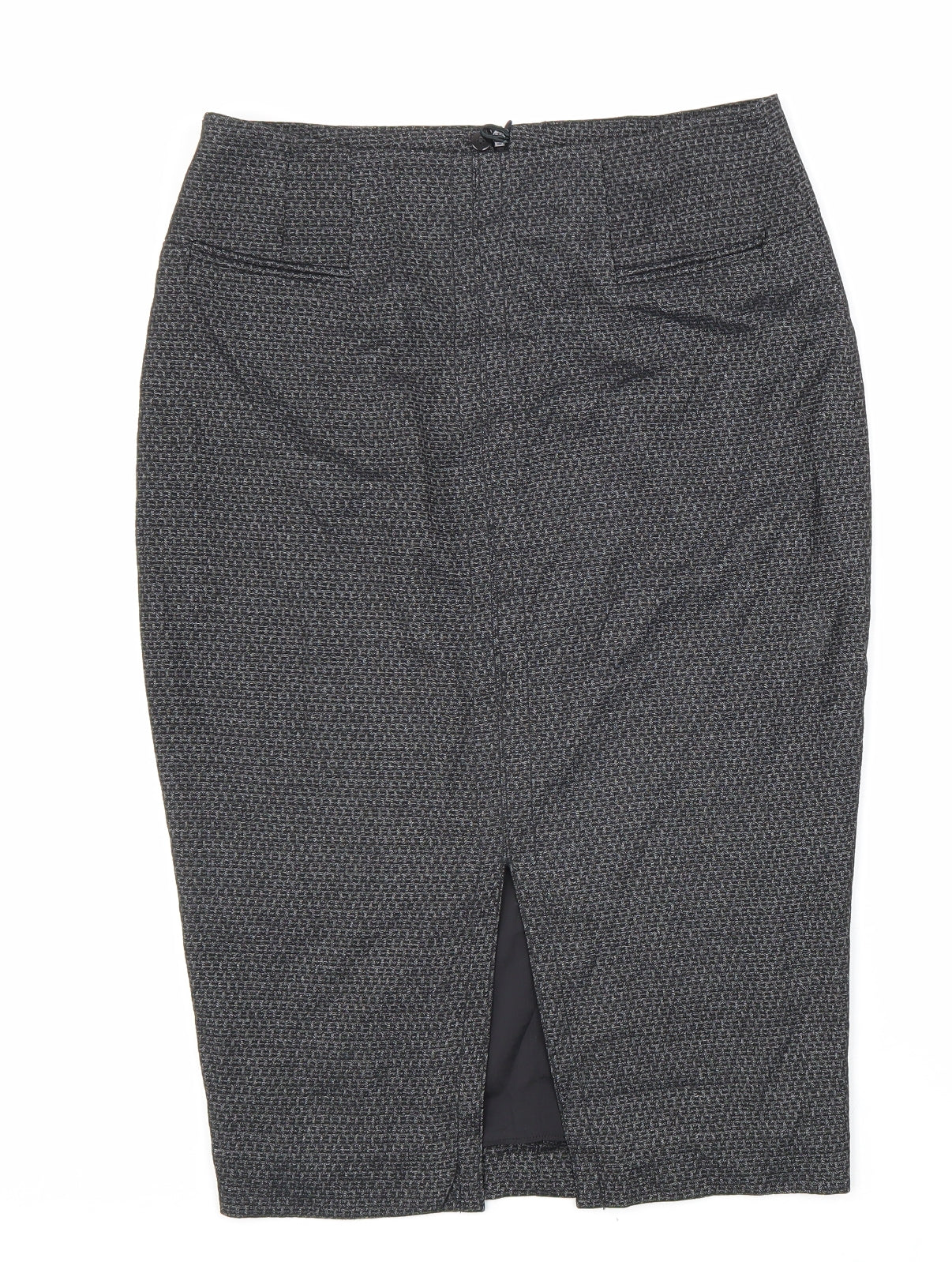 NEXT Womens Black Geometric Viscose Straight & Pencil Skirt Size 8 Zip