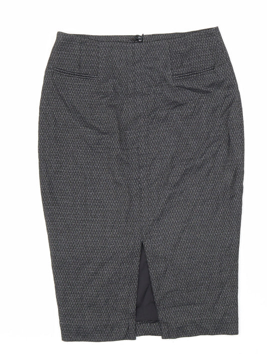 NEXT Womens Black Geometric Viscose Straight & Pencil Skirt Size 8 Zip