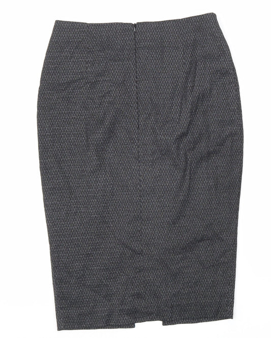 NEXT Womens Black Geometric Viscose Straight & Pencil Skirt Size 8 Zip