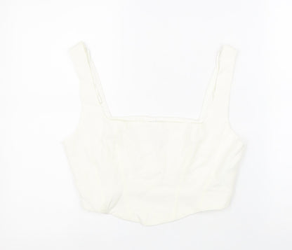 Womens UK Size L Stradivarius White Cropped Tank