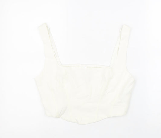 Womens UK Size L Stradivarius White Cropped Tank