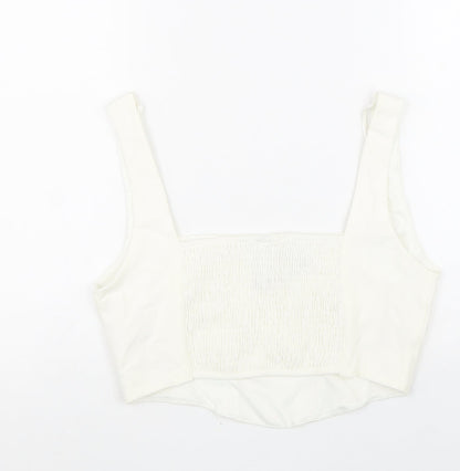 Womens UK Size L Stradivarius White Cropped Tank