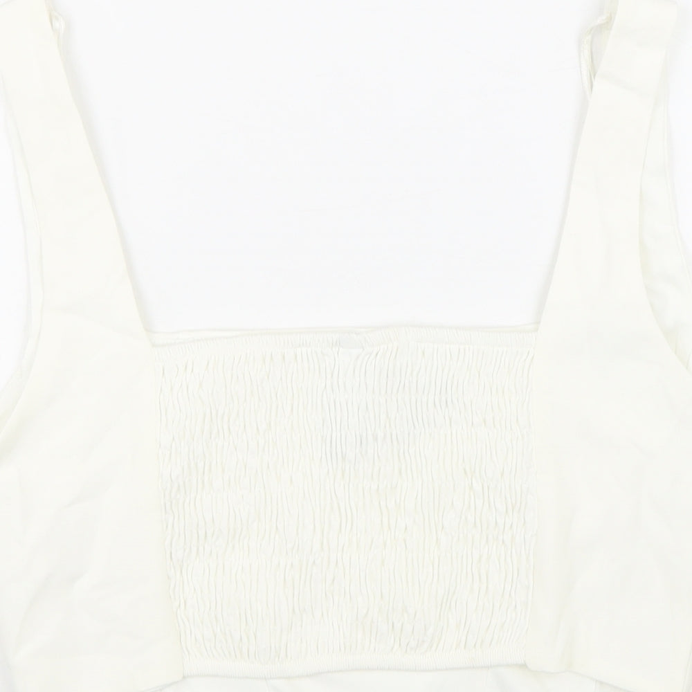 Womens UK Size L Stradivarius White Cropped Tank