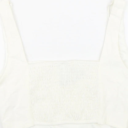 Womens UK Size L Stradivarius White Cropped Tank