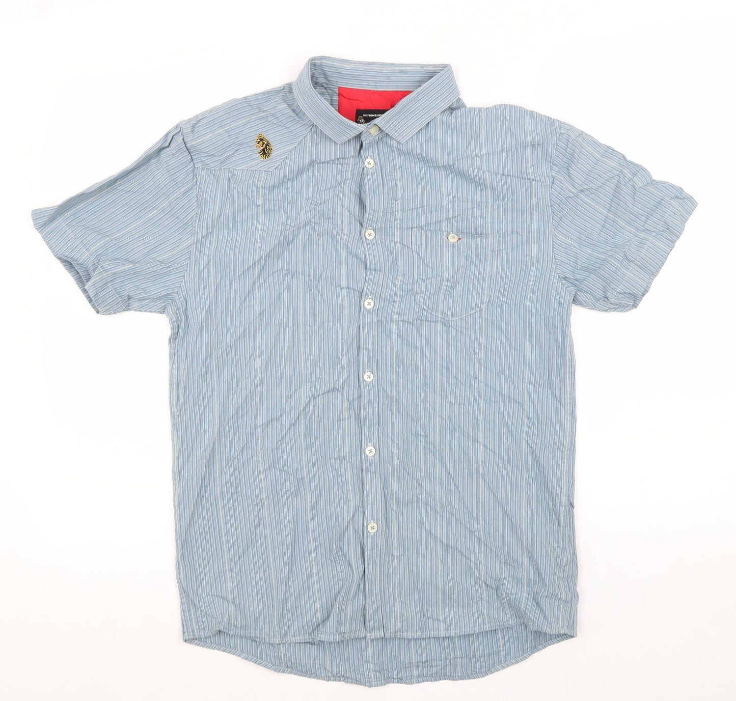 Mens UK Size M Luke Blue  Button-Up Short Sleeve Casual Shirt