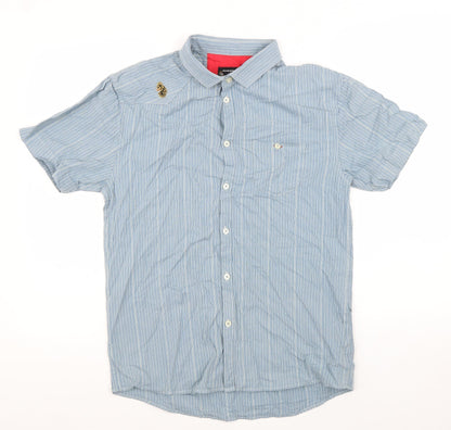 Mens UK Size M Luke Blue  Button-Up Short Sleeve Casual Shirt