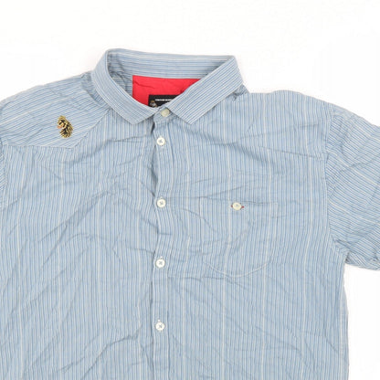 Mens UK Size M Luke Blue  Button-Up Short Sleeve Casual Shirt