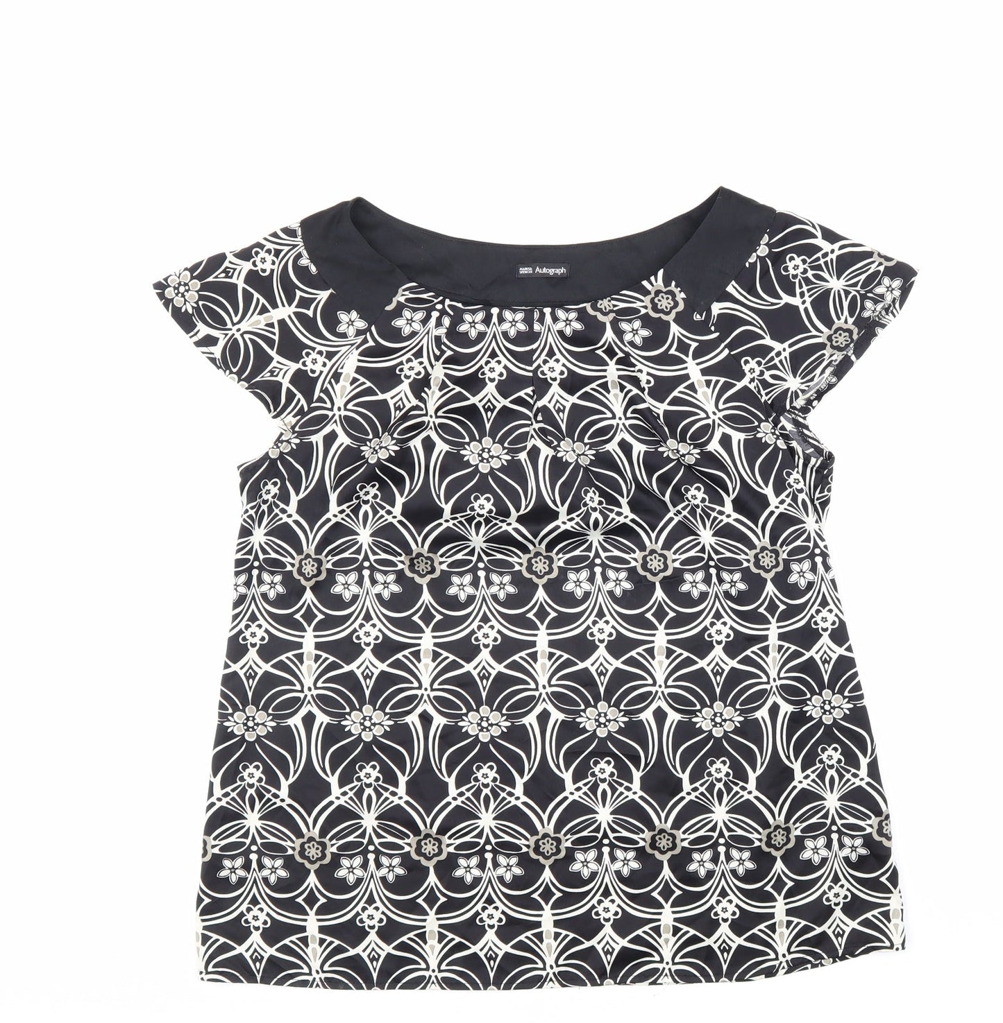 Autograph Womens Black Geometric Polyester Basic Blouse Size 12 Round Neck