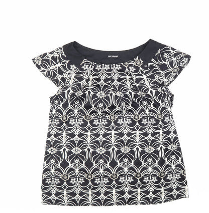 Autograph Womens Black Geometric Polyester Basic Blouse Size 12 Round Neck