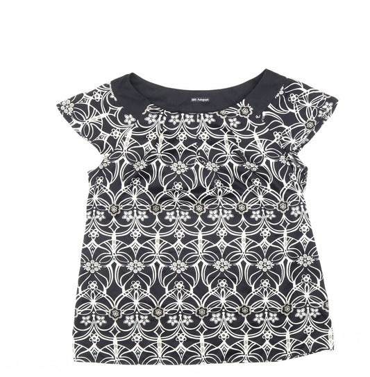 Autograph Womens Black Geometric Polyester Basic Blouse Size 12 Round Neck