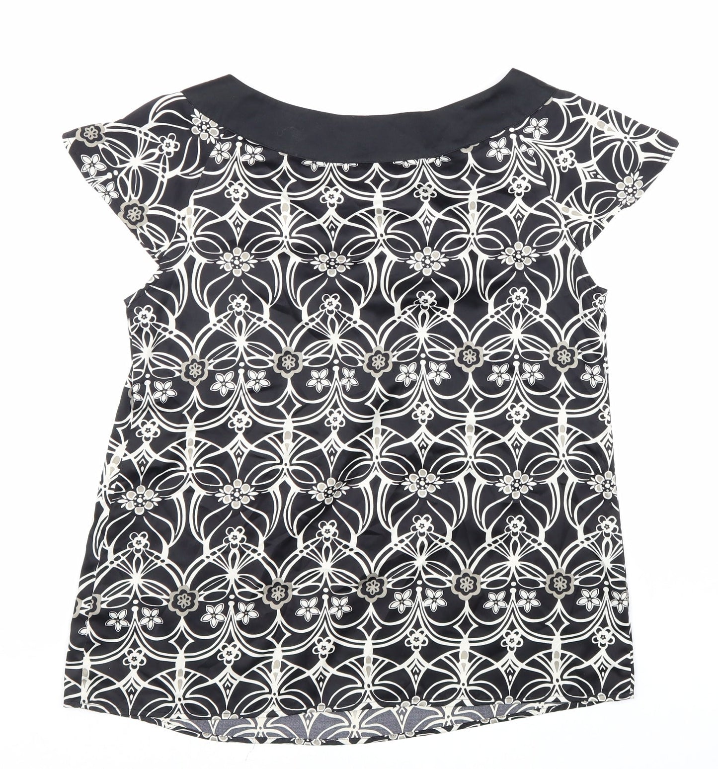 Autograph Womens Black Geometric Polyester Basic Blouse Size 12 Round Neck