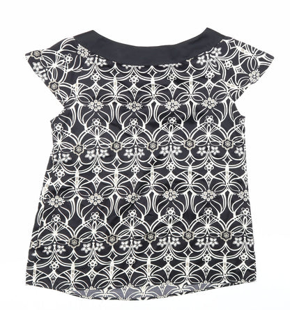 Autograph Womens Black Geometric Polyester Basic Blouse Size 12 Round Neck