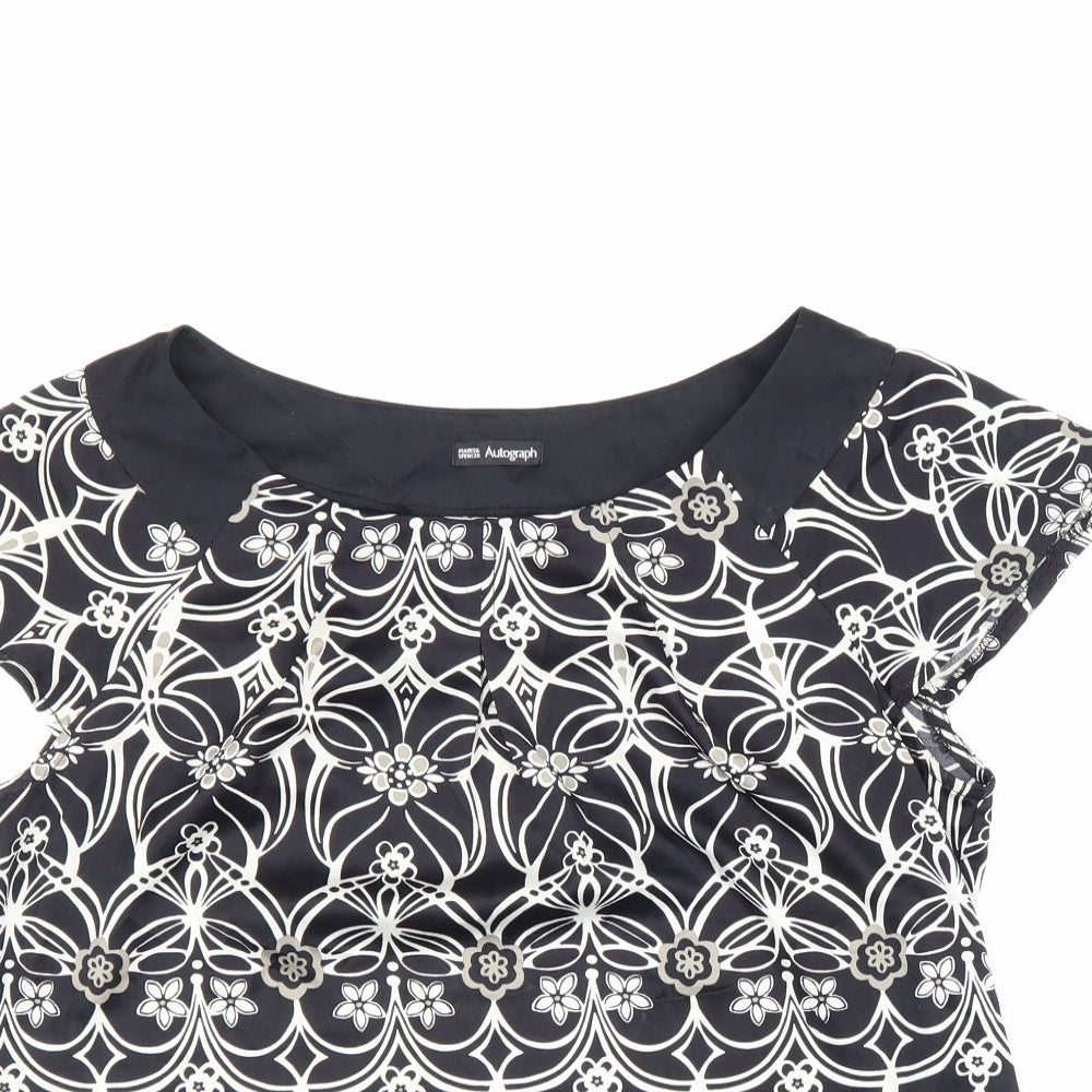 Autograph Womens Black Geometric Polyester Basic Blouse Size 12 Round Neck