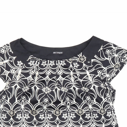 Autograph Womens Black Geometric Polyester Basic Blouse Size 12 Round Neck