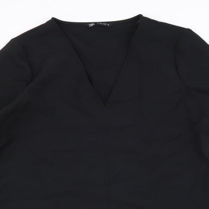 Zara Womens Black Polyester Shift Size L V-Neck Pullover